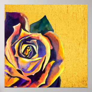 Poster Aquarelle Rose d'or