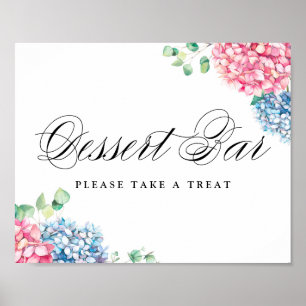 Poster Aquarelle Rose et Bleu Hydrangeas Dessert Bar