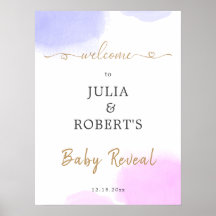 Aquarelle rose et bleu Or Script Révélation de gen