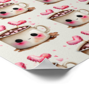 Poster Aquarelle rose et crème mignonne Motif de cacao ch