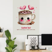 Poster Aquarelle rose et crème mignonne Mug de cacao chau (Bureau à domicile)