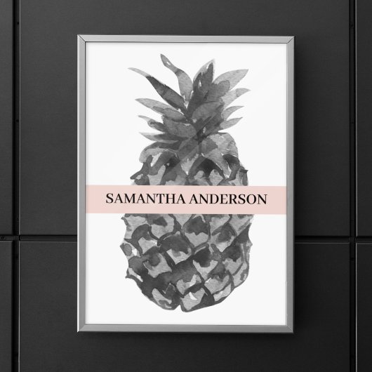 Poster Aquarelle rose et gris ananas | Votre nom