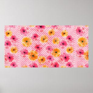 Poster Aquarelle rose et jaune gerbera fleurs motif