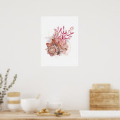 Poster Aquarelle rose et or Coquillage moderne Art mur (Cuisine)
