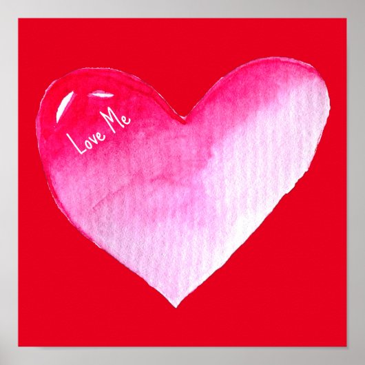 Poster Aquarelle rose et rouge coeur pop art valentine (Devant)