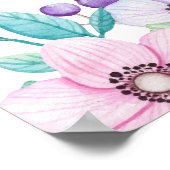 Poster Aquarelle rose et violet mariage à fleurs (Coin)