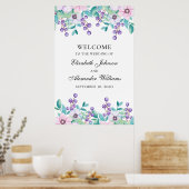 Poster Aquarelle rose et violet mariage à fleurs (Cuisine)