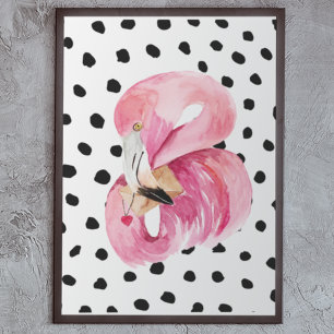 Poster Aquarelle rose exotique moderne Flamant rose & poi