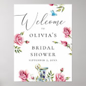 Poster Aquarelle rose fleurie bienvenue nuptiale (Devant)