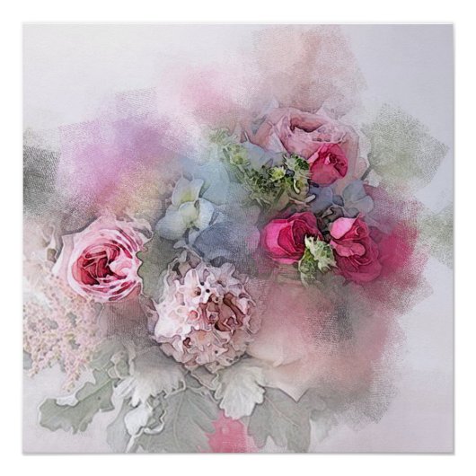 Poster Aquarelle Rose Fleurs Floral Moderne Élégant (Devant)