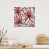 Poster Aquarelle rose Fleurs Lys (Cuisine)