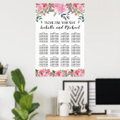 Poster Aquarelle rose Floral 12 tables (Bureau à domicile)