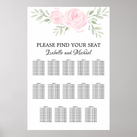 Poster Aquarelle rose Floral 14 tables (Devant)