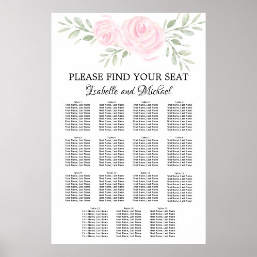 Poster Aquarelle rose Floral 15 tables (Devant)
