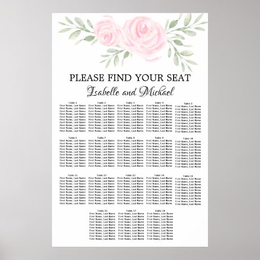 Poster Aquarelle rose Floral 18 tables (Devant)