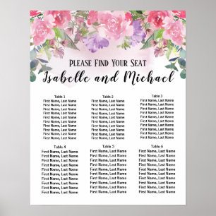 Poster Aquarelle rose Floral 6 tables