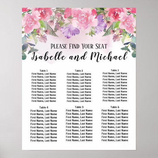 Poster Aquarelle rose Floral 6 tables (Devant)