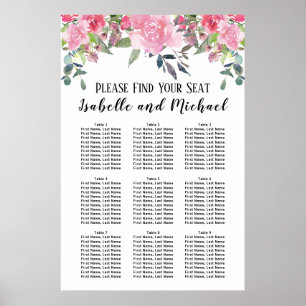 Poster Aquarelle rose Floral 9 tables