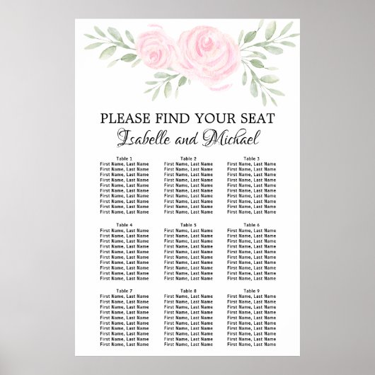 Poster Aquarelle rose Floral 9 tables (Devant)