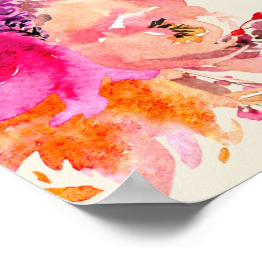 Poster Aquarelle rose Floral Mariage élégant Enregistrer (Coin)