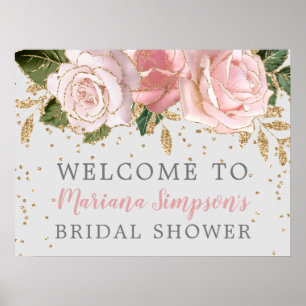 Poster Aquarelle rose Floral Parties scintillant or Affic