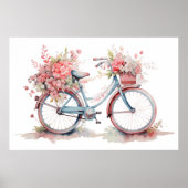 Poster Aquarelle rose floral Vélo (Devant)