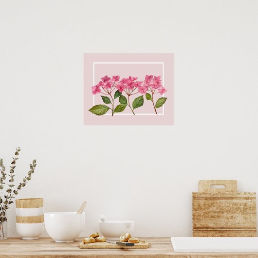 Poster Aquarelle rose Hydrangée Lacecaps Illustration (Cuisine)