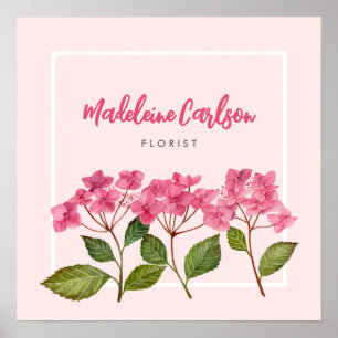 Poster Aquarelle rose Hydrangée Lacecaps Illustration