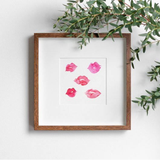 Poster Aquarelle rose lèvres maquillage marque