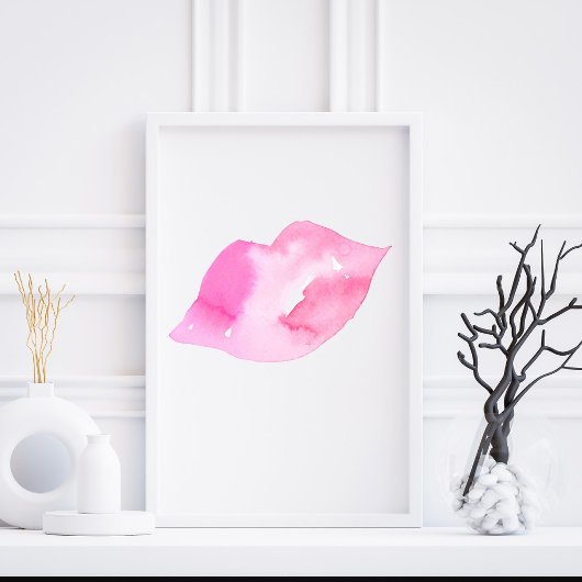 Poster Aquarelle rose lèvres maquillage marque