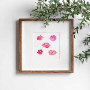 Poster Aquarelle rose lèvres maquillage marque