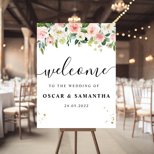 Poster Aquarelle rose moderne Beauté Fleurs et gouttes d'