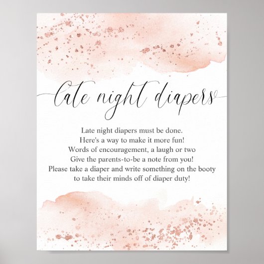 Poster Aquarelle rose or rose Late nuit couches signe (Devant)