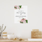 Poster Aquarelle rose pâle Mariage Floral Bienvenue (Cuisine)