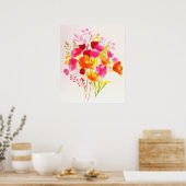 Poster Aquarelle Rose Pêche Prairie Florale (Cuisine)