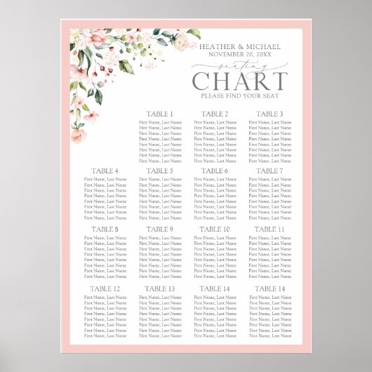 Poster Aquarelle rose Pêche Réception Florale Siège (Devant)