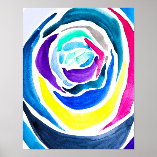 Poster Aquarelle rose pop art bleu (Devant)