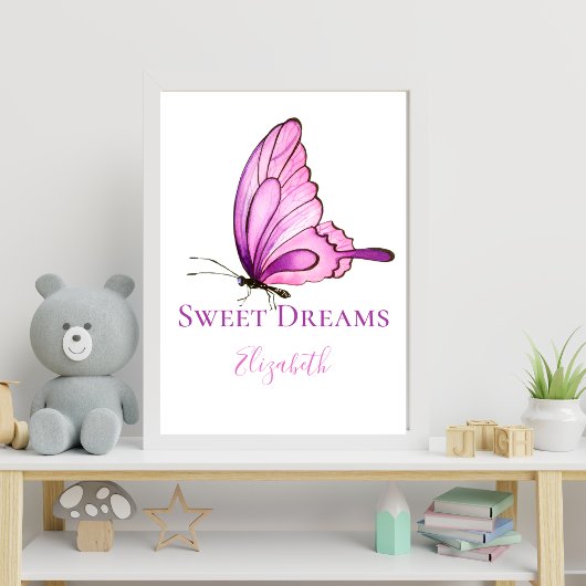 Poster Aquarelle rose pourpre Papillon Nourriture murale