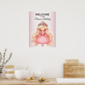 Poster Aquarelle rose princesse Anniversaire (Cuisine)