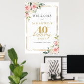 Poster Aquarelle rose rose floral 40e anniversaire bienve (Bureau à domicile)