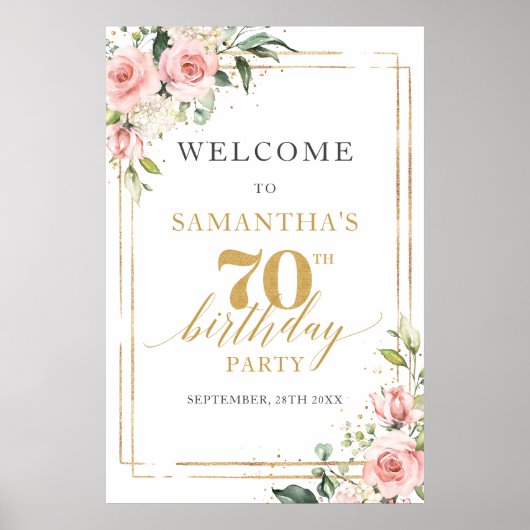 Poster Aquarelle rose rose floral 60e anniversaire bienve (Devant)