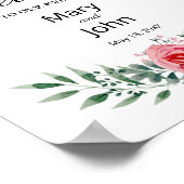 Poster Aquarelle Rose Rose Vert Mariage de feuillage (Coin)