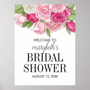 Poster Aquarelle rose Roses Fête des mariées Accueil Post