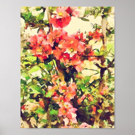 Poster Aquarelle rose rouge Motif floral 1 (Devant)