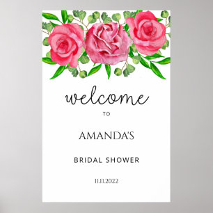 Poster Aquarelle Rose signe de bienvenue