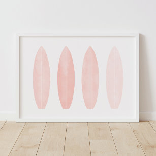 Poster Aquarelle rose Surfboards Décor de pépinière de pl