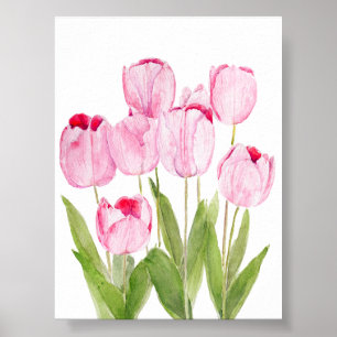 Poster Aquarelle rose tulipe