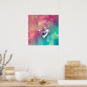Poster Aquarelle rose Turquoise Artistique Loup Abstrait (Cuisine)