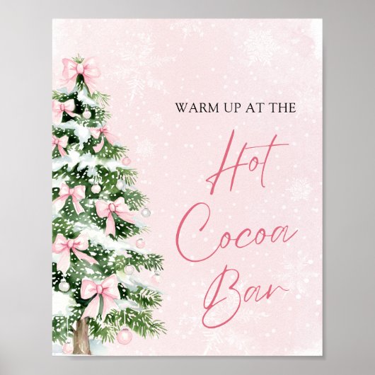 Poster Aquarelle rose Vaches Noël Arbre Hot Cocoa Bar (Devant)