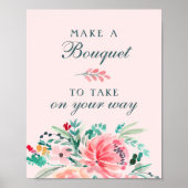 Poster Aquarelle rose vert Bouquet floral Favoriser Signa (Devant)
